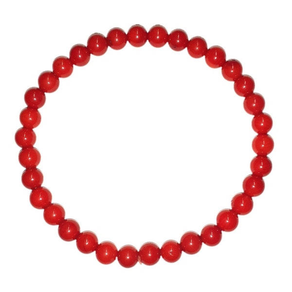 Kugel-Armband rote Koralle, 6 mm Kugel-Durchmesser auf Strechband, Perlenarmband