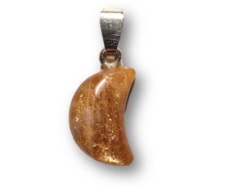 Sunstone Moon Pendant – with movable silver bail | Gemstone Jewelry | Lucky Charm & Gift Idea