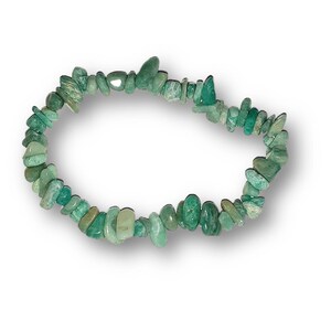 May include: A green gemstone bracelet made of small, irregular shaped stones. The bracelet is made of natural, unpolished stones.