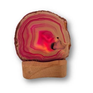 Achatscheibe mit Teelichthalter Holz, Scheibe aus Achat rosa gefärbt, für Teelicht-Kerze, R26-1-91