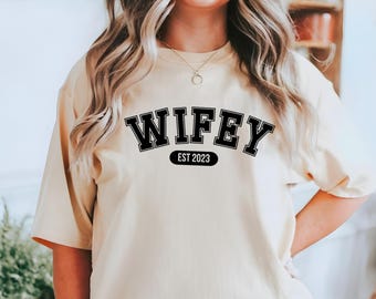 Personalised Wifey T-shirt,  Honeymoon Shirt, Just Married Shirt Gift, New Mrs Bride To Be Tee, Custom Bride Wedding Shirt Gift