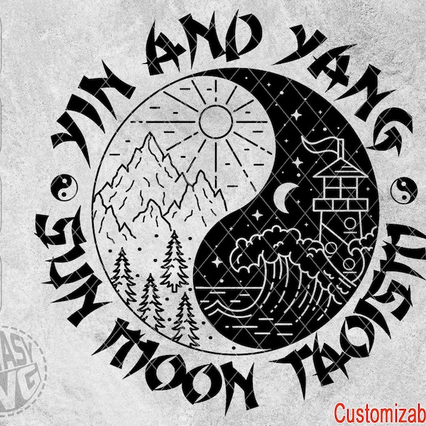 Yin Yang Taoism Buddhism Hippie Symbol Balance Mandala Sun Moon Heart Love Hope SVG PNG Files Vector Editable Printable