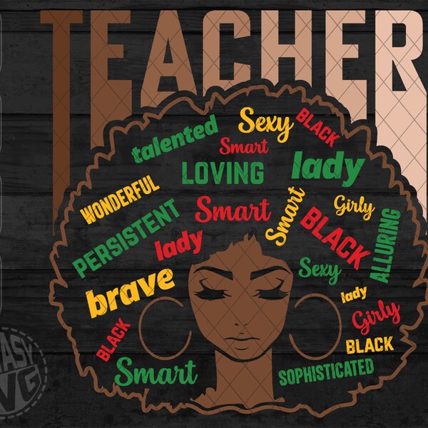 Black Teacher History Month Juneteenth 1865 Afro Woman Girl Queen Melanin American SVG PNG Cut Files Vector Editable Printable