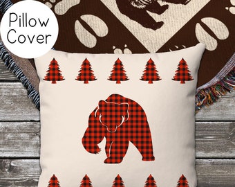 Plaid Bear Cabin Throw Pillow Cover
