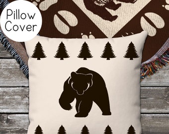 Brown Bear Cabin Throw Pillow Cover