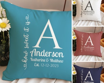 Monogram Pillow Cover Personalized Established Date Wedding Gift