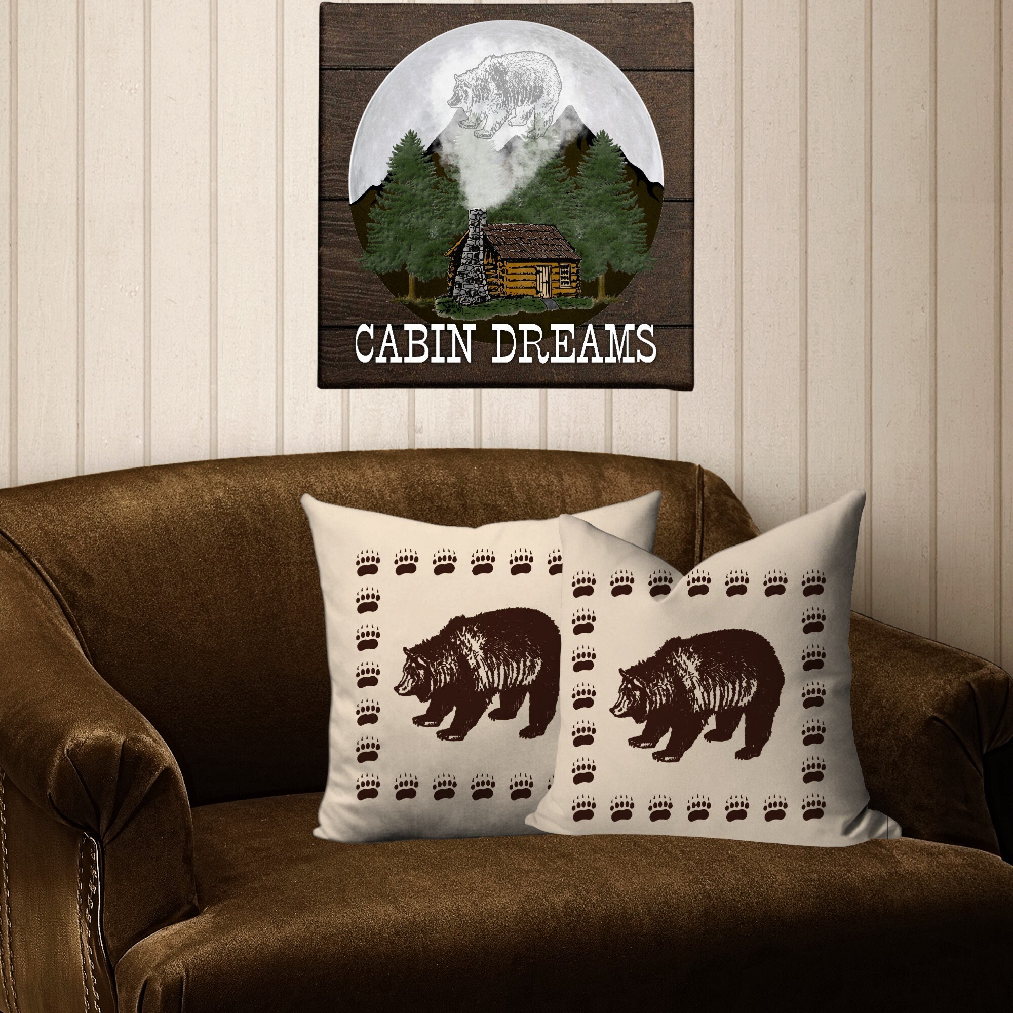 Bear Cabin Throw Pillow Rustic Decor Etsy