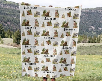 Woodland Animals Blanket Personalized Name Gift