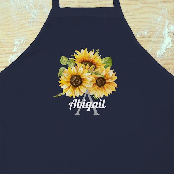 Monogram Apron Personalized Name With Sunflower