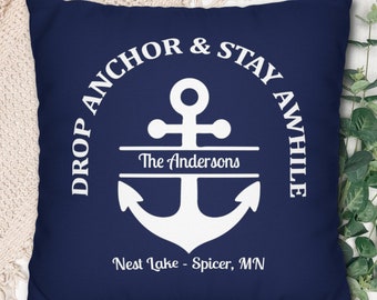 Navy Nautical Pillow Cover Drop Anchor Personalized Gift