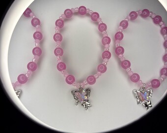 Passion Pink Beaded, Butterfly Charm Bracelet (2 styles)