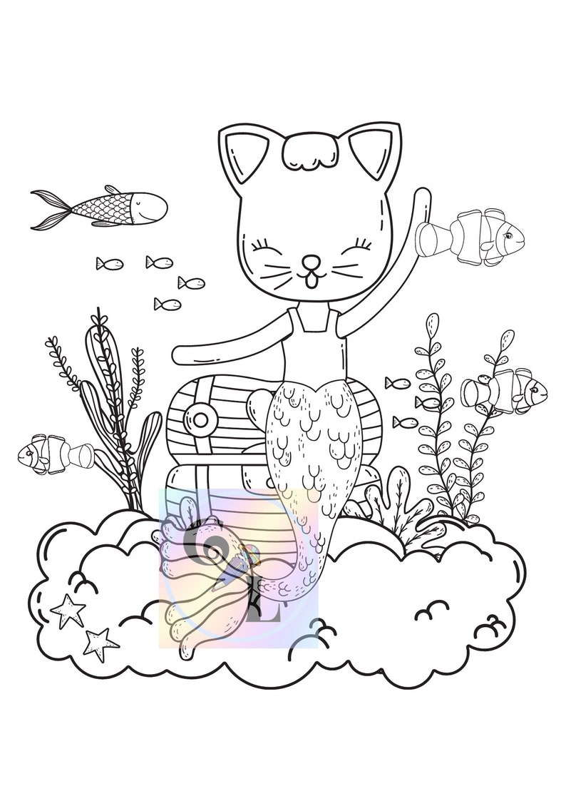 20 PRINTABLE Purrmaid Mermaid Cat Coloring Pages for Kids - Etsy