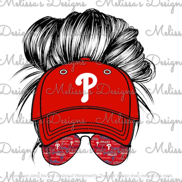 Messy Bun//Baseball Hat//Phillies//PNG//Digital File//Sublimation Download//