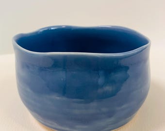 Handmade Porcelain Bowl | Blue Ceramic Dish with Wavy Rim