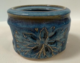 Blue Porcelain Candle Holder | Handmade Wheel-Thrown Ceramic Tealight Holder, Textured Pottery Votive Candle Holder, Rustic Home Décor