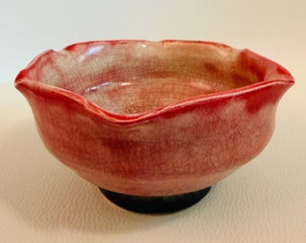Handmade Rose Bowl with Crackle Design, Floral Inspired Tulip Shaped Ceramic Dish, Jewelry Catchall, Succulent Planter Decor