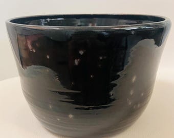 Handmade Blue Stoneware Planter | Wheel Thrown Ceramic Pot with Drainage