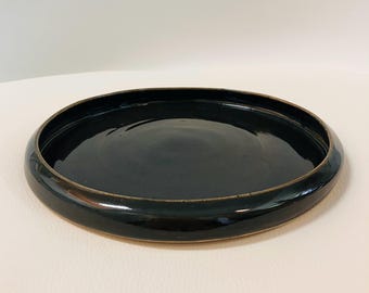 Dark Blue Ceramic Plate | Handmade Pottery Snack Dish, Plant Darin Plate, Saucer, Trinket Holder