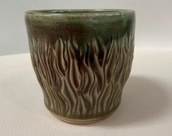 Deep Green Porcelain Mini Tumbler | Hand-Carved Wheel-Thrown Ceramic Pottery Cup, Vase, or Holder