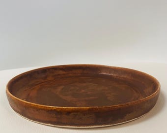 Brown Amber Porcelain Saucer/Snack Plate, Textured Drain Plate