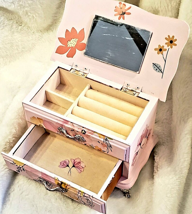 Girls Upcycled Handpainted Small Size Kitty Cat Pink and Floral Jewelry