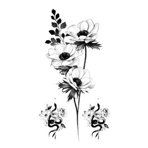 Temporary tattoo, boho tattoo, Flower tattoo, Floral tattoo, Festival tattoo, Tiny tattoo, Girl tattoo, wild flower tattoo, Rose tattoo
