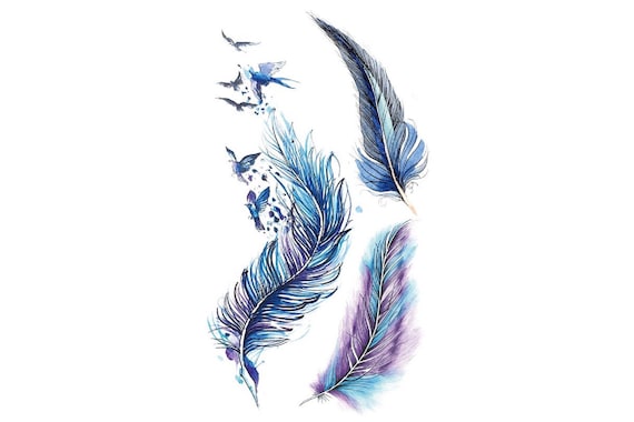 Pluma Tatuaje temporal tatuaje de plumas / tatuajes de plumas - Etsy México
