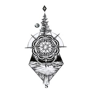 Mountain temporary tattoo, mountain tattoo| sun moon tattoo, tree tattoo, temporary tattoo, universe tattoo. Galaxy tattoo, star tattoo