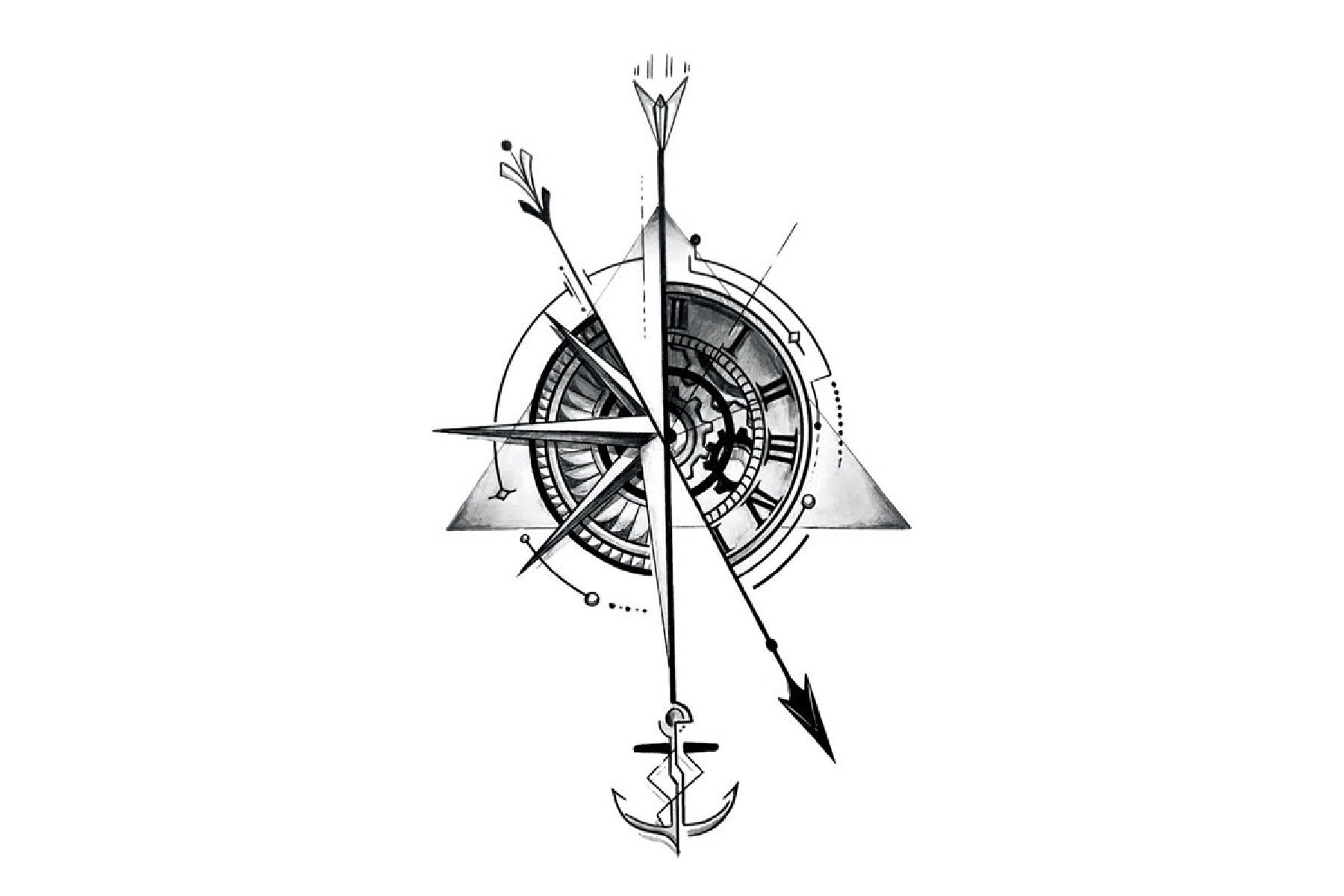 Clock Arrow Temporary Tattoo Anchor Clock Tattoo Tattoo Etsy
