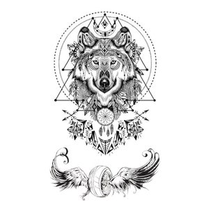 Wolf temporary tattoo, Wolf flower tattoo, wolf wing tattoo, festival tattoo, wolf arrow tattoo, wolf dream catch tattoo, Black wofl tattoo