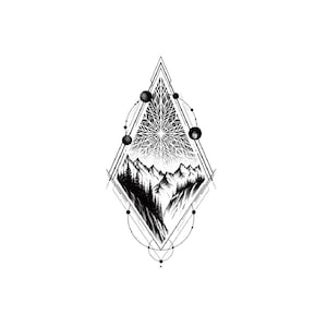 Mountain temporary tattoo, mountain tattoo| sun moon tattoo, tree tattoo, temporary tattoo, universe tattoo. Galaxy tattoo, star tattoo