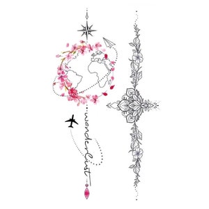 Weltkarte temporäres Tattoo, Weltkarte Blume Tattoo, Weltkarte Tattoo, Reisekarte Tattoo, Festival Tattoo, Boho Karte Tattoo
