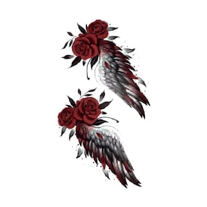 Wings flower tattoo, wings Temporary tattoo, Animal tattoo, Boho wings tattoo, Tiny wings flower tattoo, Summer tattoo, wings tattoo design