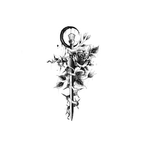 Sword flower temporary tattoo, sword temporary tattoo, black sword flower tattoo, sword flower tattoo, sword ice cubes tattoo
