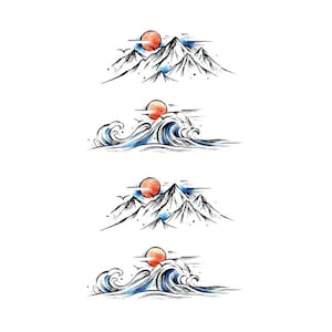 Wave moon Temporary tattoo, Moon ocean tattoo, Waves ocean  tattoo,  Waves flower tattoo, Waves festival Temporary Tattoos, Moon tattoo