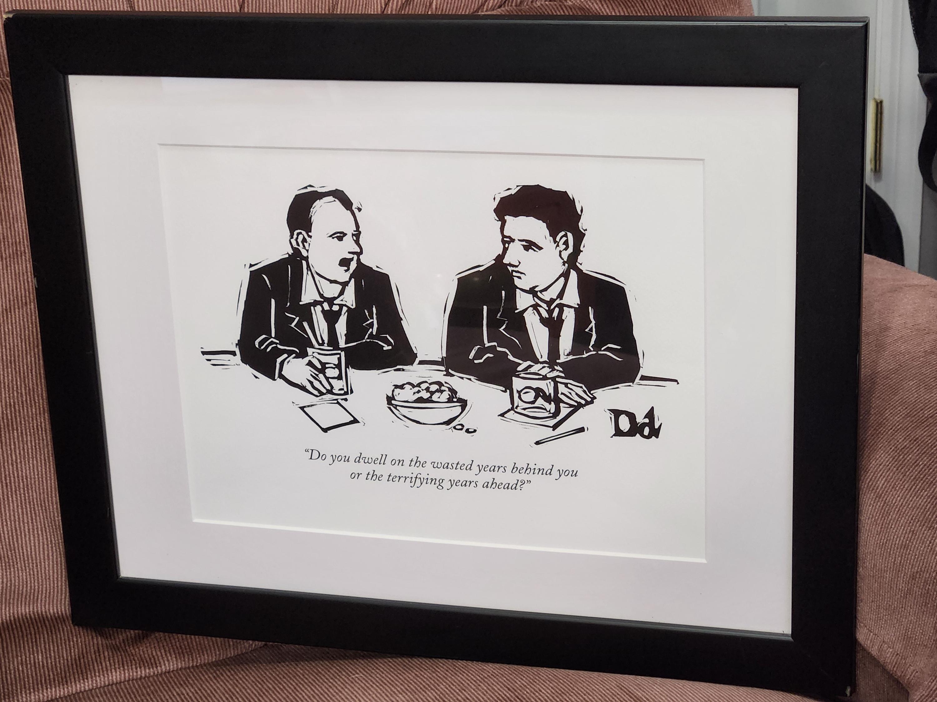 Drew Dernavich cartoon for the New Yorker, matted and framed
