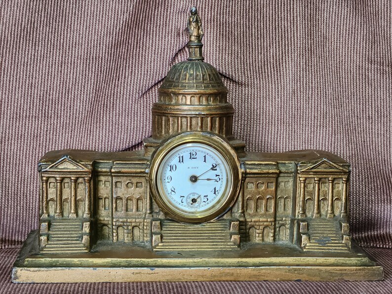 1924 Mantle Clock Heavy Brass US Capitol Building Clock Etsy