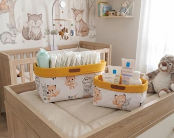 Gepersonaliseerde stoffen luiermand | Opbergmand met babynaam | Babykamerdecoratie | Babycadeaumand