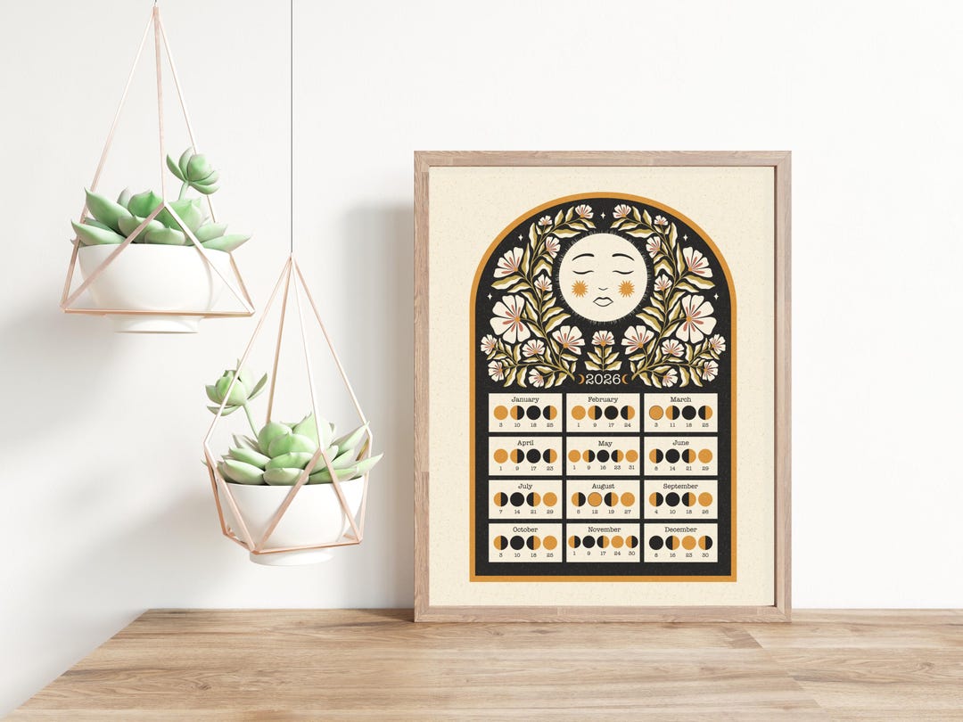 2026 Lunar Calendar Poster – Moon Phase Botanical Wall Art - Etsy
