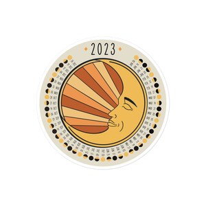 Lunar Calendar 2023 Sticker - Round Crescent Moon - Wheel of the Year