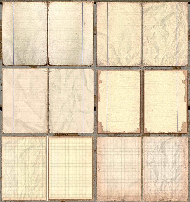 6 Printable Vintage Paper Sheets Digital A4 Junk Journal Double Pages