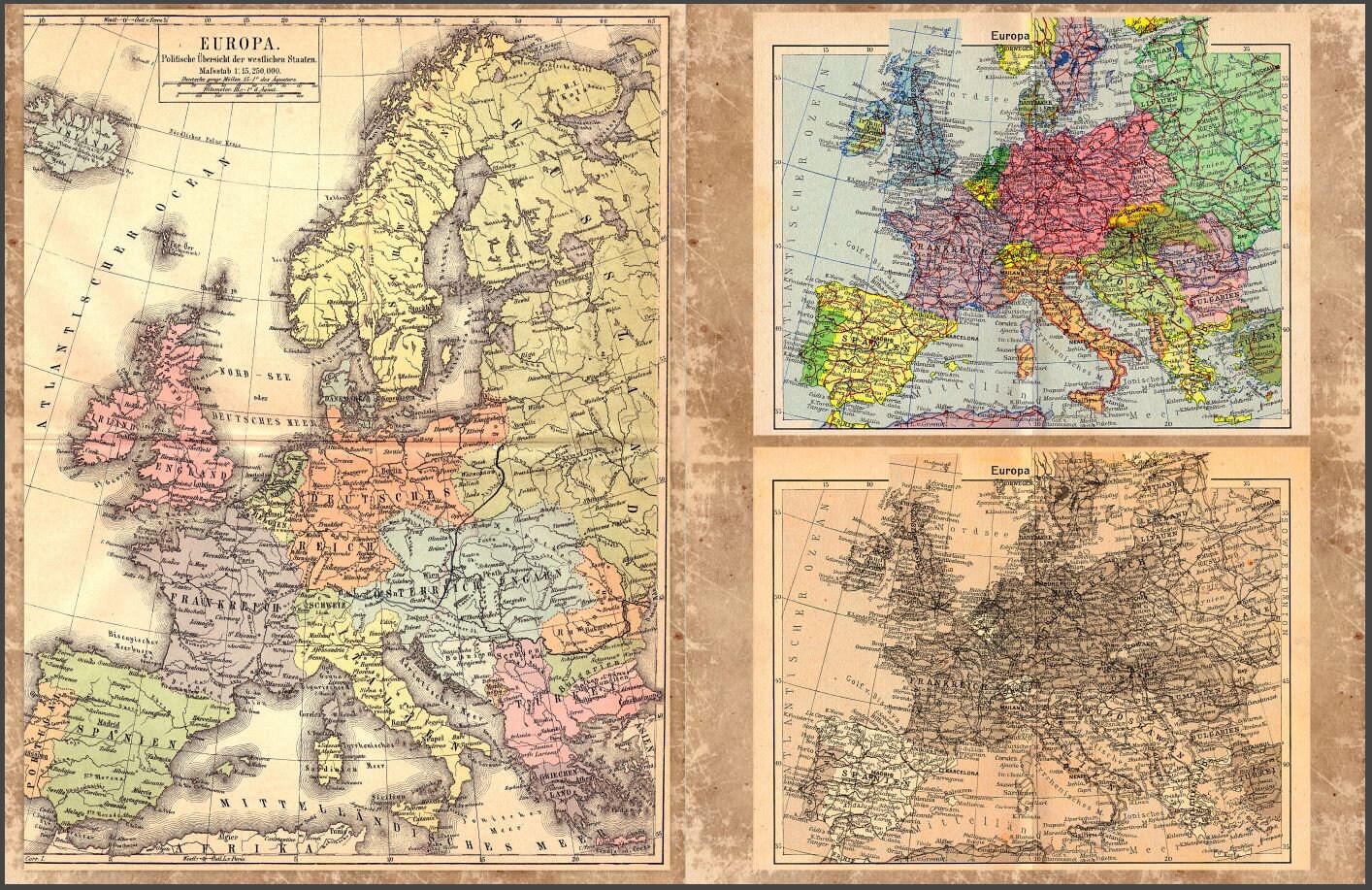 Printable Europe Maps JPG and PDF | Vintage Map Europe for Scrapbooking ...