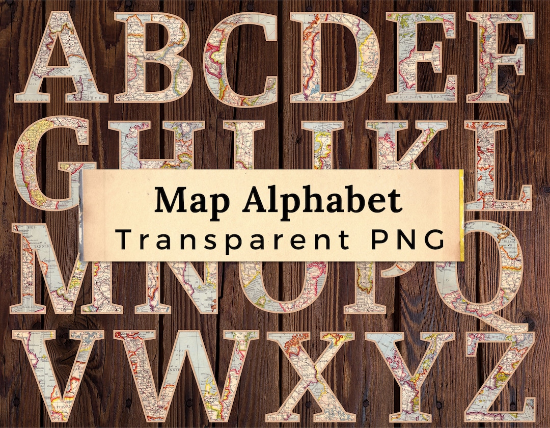 Printable PNG Map Alphabet | Vintage Map Letters | Transparent ...