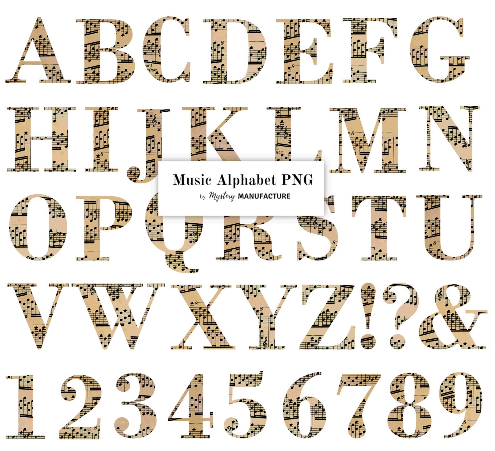 Sheet Music Alphabet PNG 39 Letters Numbers and Symbols - Etsy Singapore