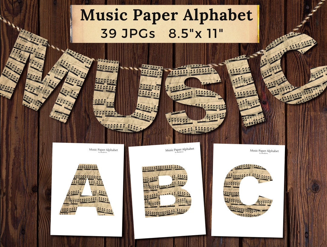 Printable Music Paper Alphabet | Vintage Music Sheet Letters Garland Banner| JPG | for ...