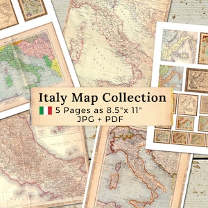 Printable Italy Map Vintage JPG and PDF| Italy Map for Scrapbooking | For commercial and personal use
