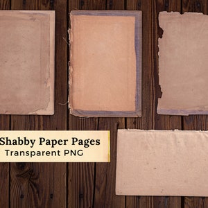 Pagine di carta squallida PNG Download digitale / 4 grandi pagine PNG con bordi strappati / Carta vintage con bordi strappati Clipart / Sfondo trasparente