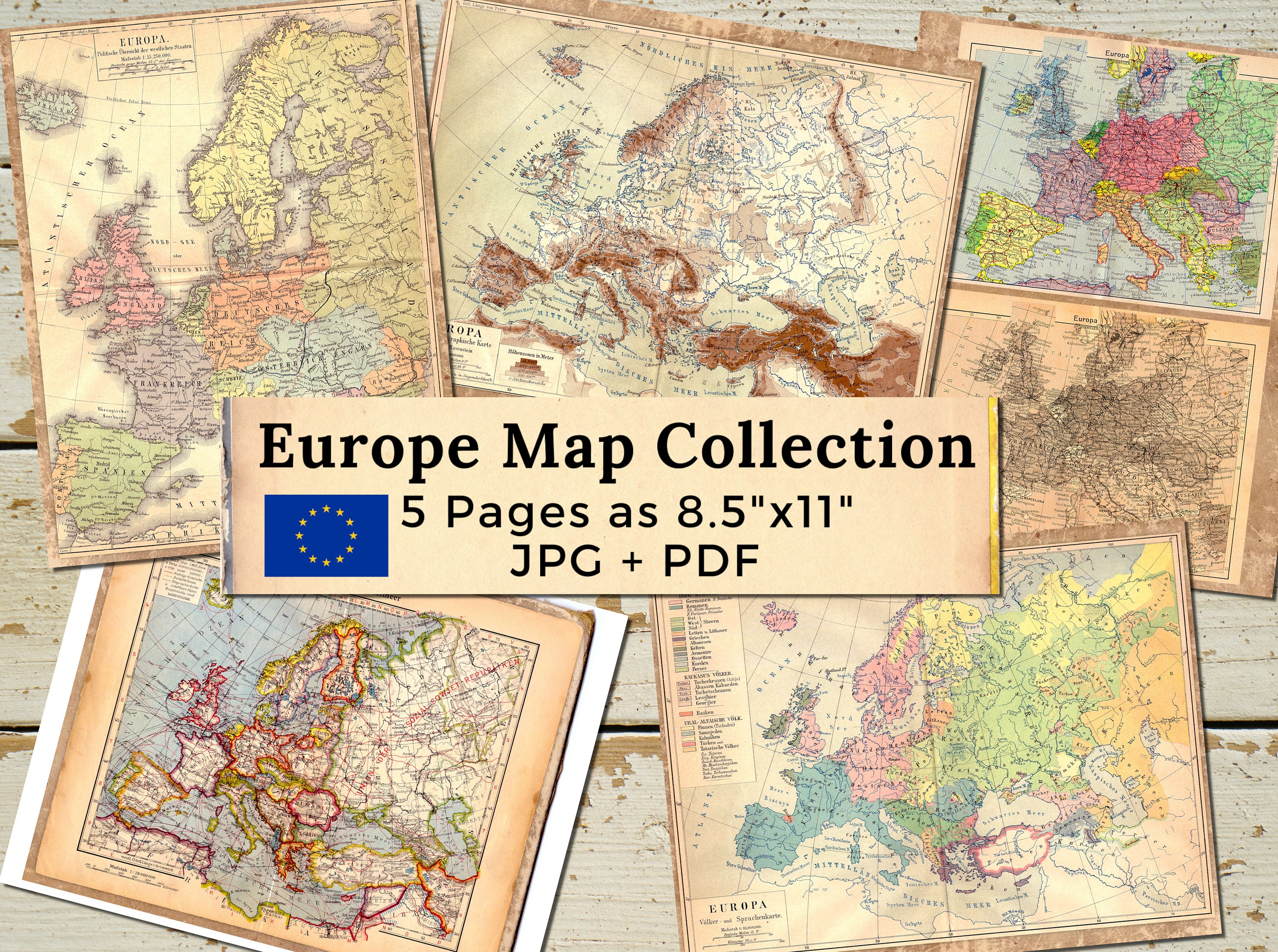 printable europe maps jpg and pdf vintage map europe for etsy