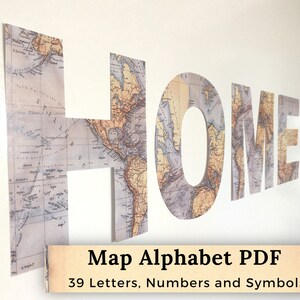PDF Druckbare Karte Alphabet | Digitale Vintage Karte Buchstaben | Party Banner Buchstaben Download | Landkarte Buchstabe Girlande
