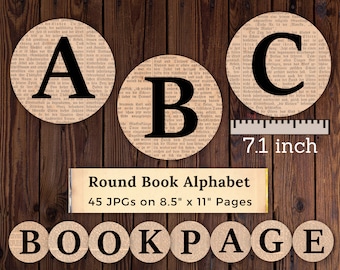 JPG Grandes alfabeto vintage imprimibles / Página de libro digital ABC para banners, guirnaldas y fiestas / Impresiones del alfabeto / Letras redondas y números